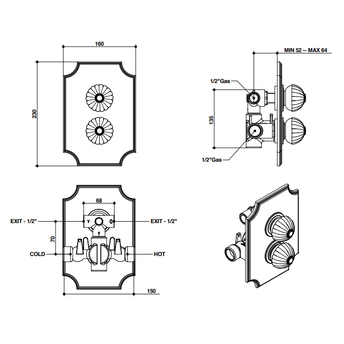 Bongio Radiant Смеситель термостатический, цвет золото 02549OREU