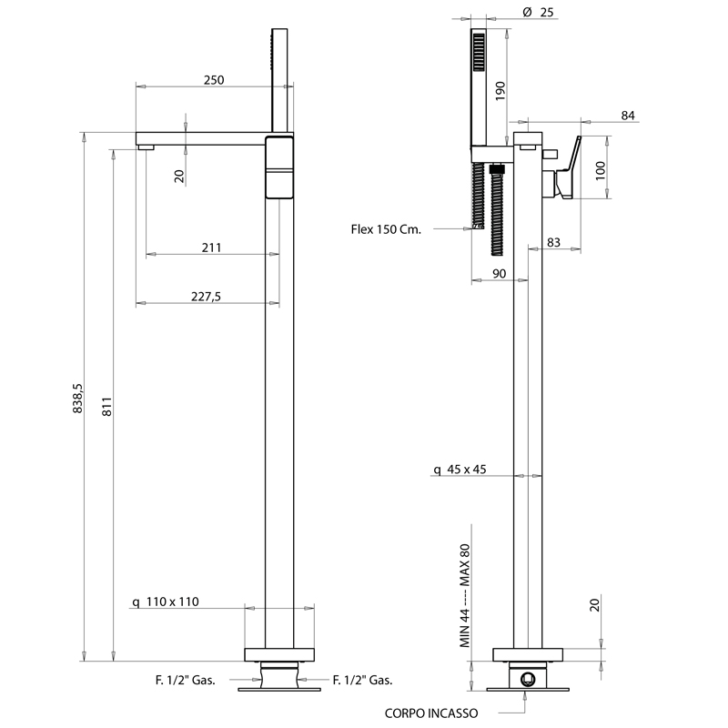 Bongio Reef Смеситель для ванны, напольный, цвет: хром 53534CR0DPR