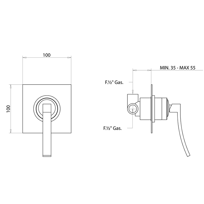 Bongio Riva HT Встраиваемый смеситель для душа, цвет хром 58524CR00