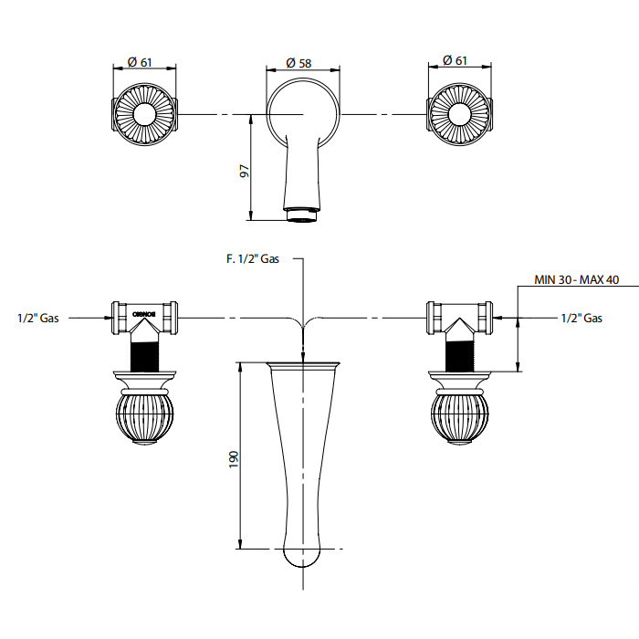 Bongio Rivoli Смеситель встраиваемый для раковины, цвет хром/Blu Reale 05538CR08