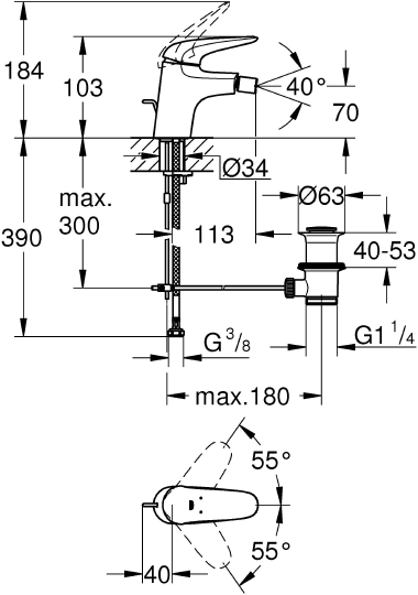 Grohe Eurostyle Смеситель для биде, без донного клапана, цвет: хром 23720003
