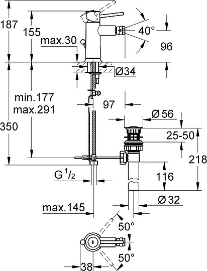 Grohe BauClassic Смеситель для биде, без донного клапана, цвет: хром 32864000