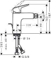 Hansgrohe Logis Смеситель для биде, однорычажный, на 1 отверстие, с донным клапаном, цвет: хром 71200000