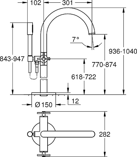 Grohe Atrio New Смеситель для ванны напольный, с ручным душем и шлангом, цвет: хром 25044003