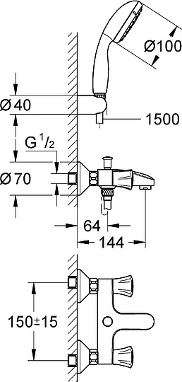 Grohe Costa L Смеситель для ванны вентильный, с ручным душем, цвет: хром 2546010A