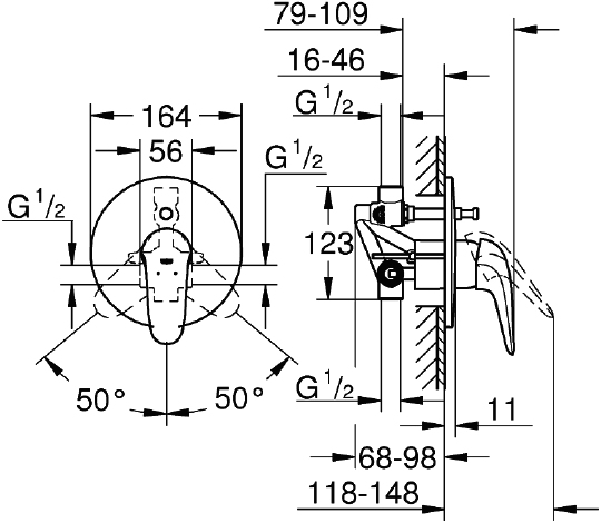 Grohe Eurostyle Смеситель для душа, встраиваемый, с внутренней частью, цвет: хром 23730003
