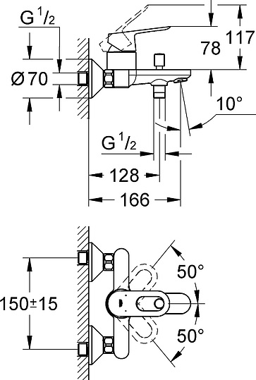 Grohe BauEdge Смеситель для ванны накладной, цвет: хром 23341000