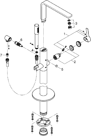 Grohe Lineare New Смеситель для ванны напольный, с ручным душем и шлангом, цвет: суперсталь 23792DC1