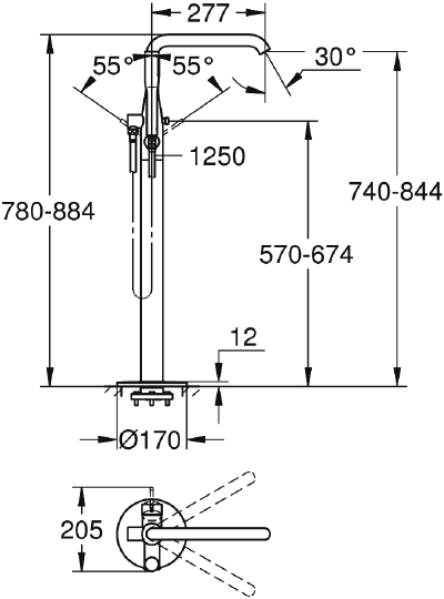 Grohe Essence New Смеситель для ванны напольный, внешняя часть, цвет: хром 23491001