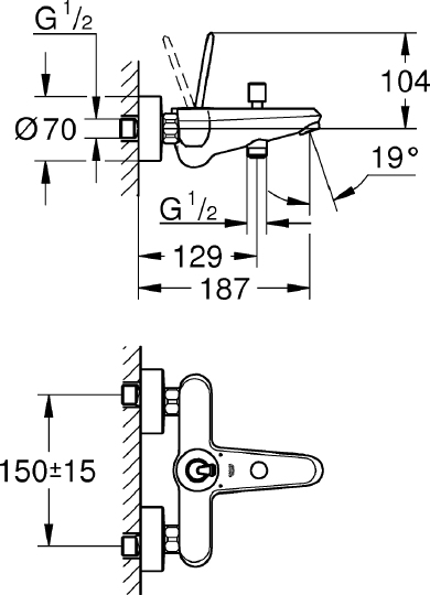 Grohe Eurodisc Joy Смеситель для ванны накладной, цвет: белая луна 23431LS0
