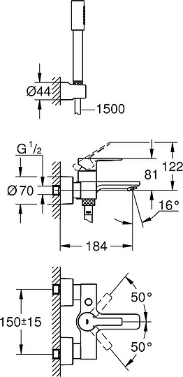 Grohe Lineare New Смеситель для ванны с ручным душем, держателем и шлангом 150см, цвет: хром 33850001