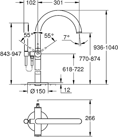 Grohe Atrio New Смеситель для ванны напольный, с ручн. душем и шлангом, цвет: темный графит, матовый 32653AL3