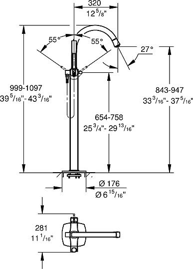 Grohe Grandera Смеситель для ванны напольный, цвет: хром/золото 23318IG0