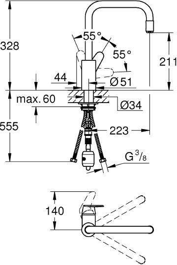 Grohe Eurodisc Cosmopolitan Смеситель для кухни, цвет: хром 31122004
