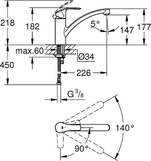 Grohe Eurosmart Смеситель для кухни, цвет: хром 30260002