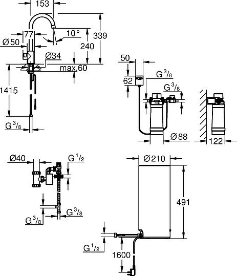 Grohe Red II Mono Смеситель для кухни, с водонагревателем, цвет: хром 30080001