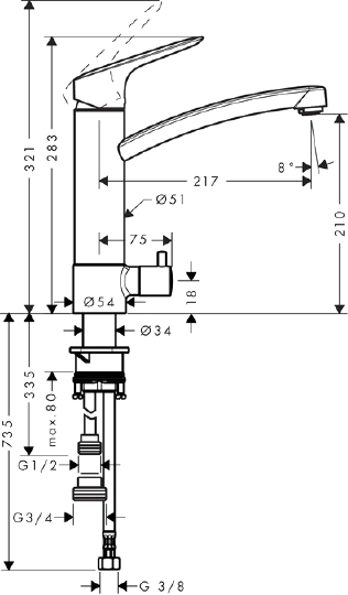 Hansgrohe Logis Смеситель для кухонной мойки для посудомоечной машины, цвет: хром 71834000