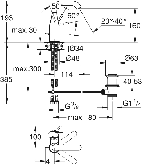 Grohe Essence New Смеситель для раковины высокий, с д/к, высота излива 16 см, цвет: темный графит 23462A01