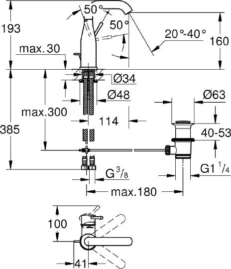 Grohe Essence New Смеситель для раковины высокий, с д/к, высота излива 16 см, цвет: суперсталь 23462DC1