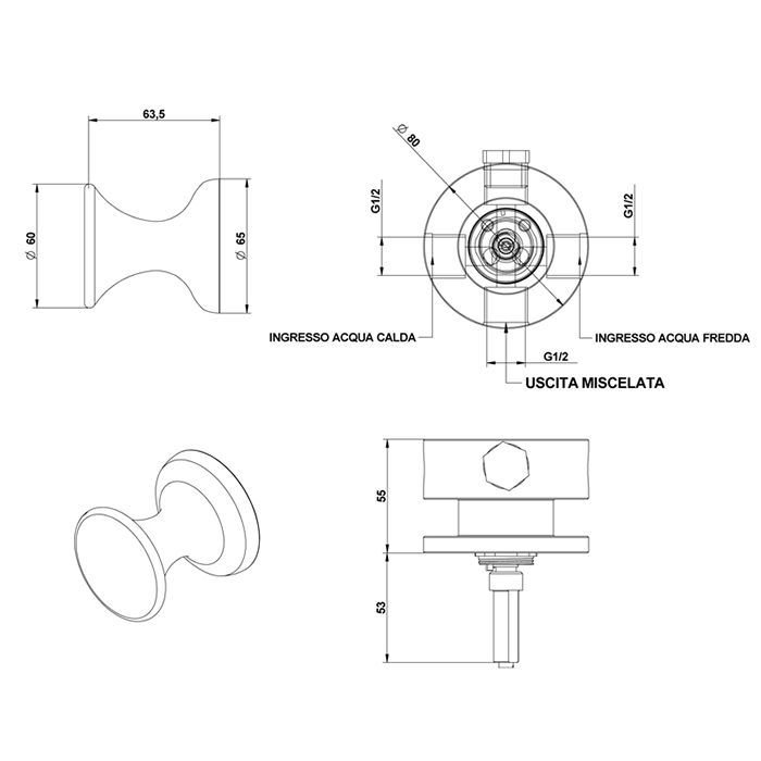 Bongio Soffi Встраиваемый прогрессивный смеситель, цвет золото 60524OR00