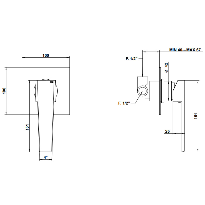 Bongio Stelth Встраиваемый смеситель для душа, цвет хром 01524CR00