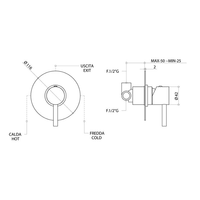 Bongio T Mix Встраиваемый смеситель для душа, цвет золото 32524ORPREU