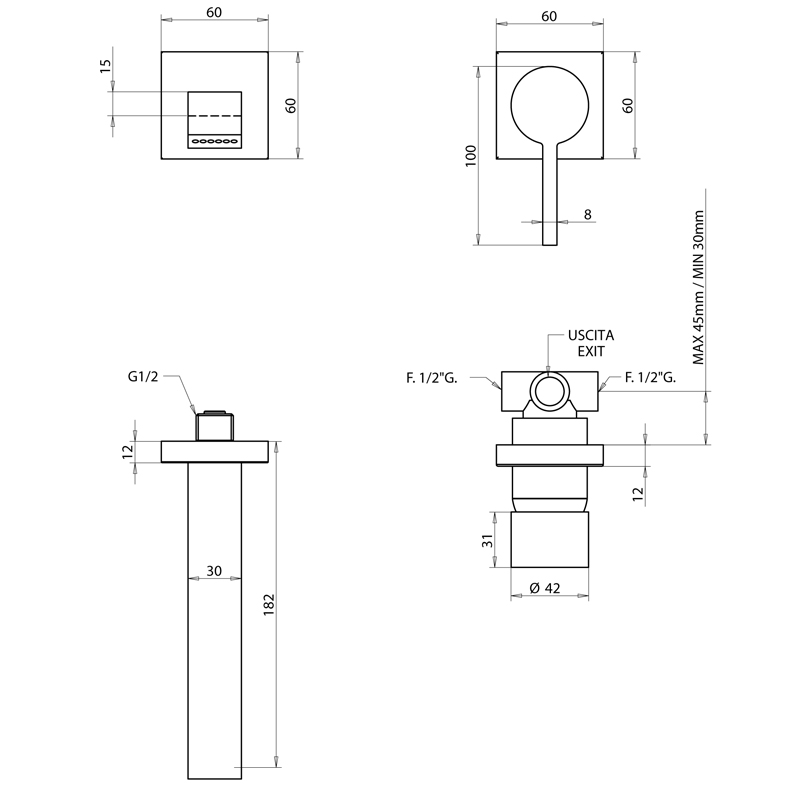 Bongio Tmix15 Встраиваемый смеситель для раковины, цвет хром 08538CRPR