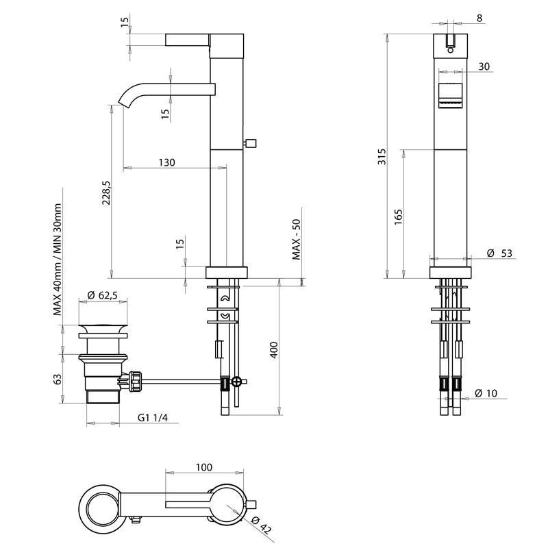 Bongio Tmix15 Смеситель для раковины с высоким изливом, цвет хром 08532CRPR