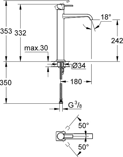 Grohe Allure Смеситель для раковины высокий, высота излива 24,2 см, цвет: хром 23403000