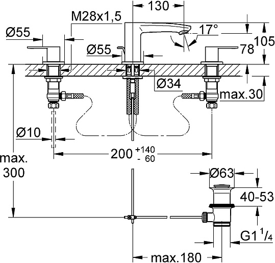 Grohe Eurostyle Cosmopolitan Смеситель для раковины вентильный, длина излива 13 см, цвет: хром 20208002