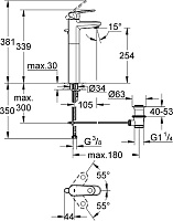 Grohe Europlus II Смеситель для раковины, с д/к, высота излива 24,4 см, цвет: хром 32618002
