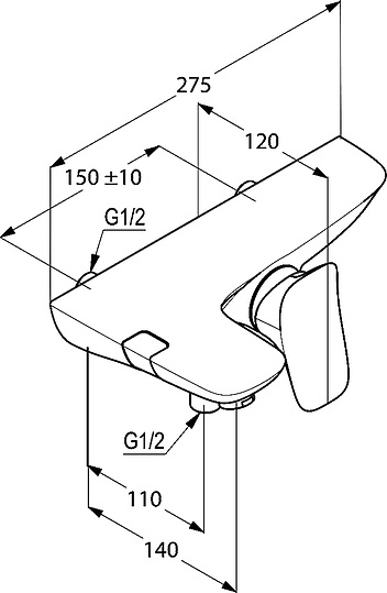 Kludi Ambienta Смеситель для ванны и душа DN 15 настенный, цвет: хром 534450575