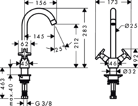 Hansgrohe Logis Classic Смеситель для кухни с двумя рукоятками, поворотный, цвет: хром 71285000