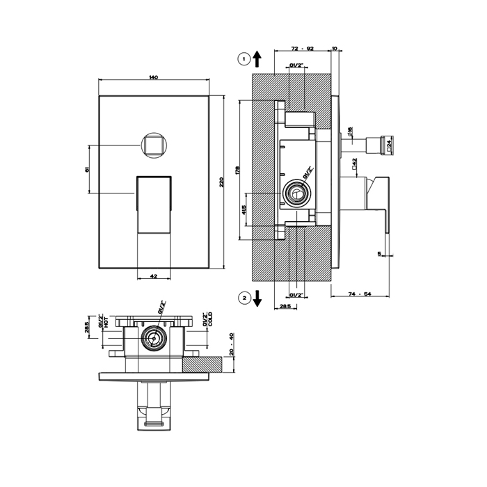 Gessi Rettangolo Смеситель для ванны встраиваемый на 2 потребителя, внешняя часть, цвет: matte black 44604#299