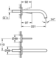 Grohe Atrio New Joy Смеситель для раковины, встраиваемый, длина излива 22,1 см, цвет: хром 19918003