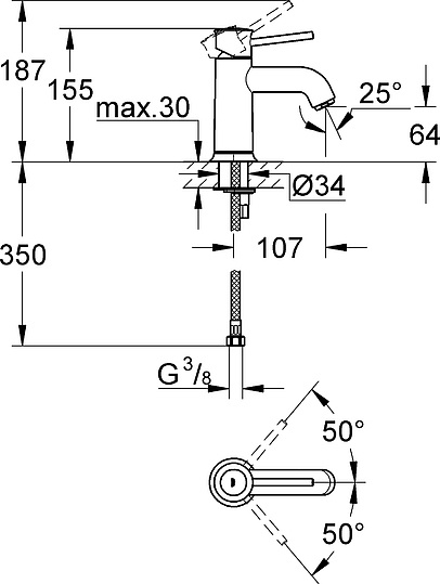 Grohe BauClassic Смеситель для раковины, без донного клапана, цвет: хром 23162000