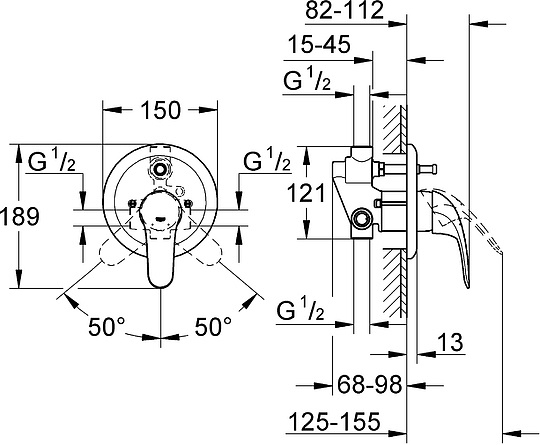 Grohe Euroeco Смеситель для душа, встраиваемый, с внутренней частью, цвет: хром 32747000