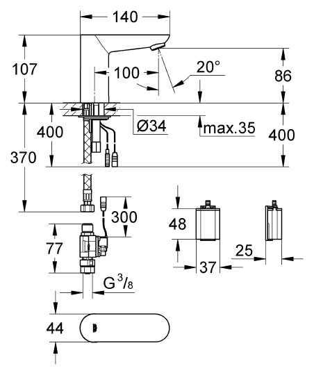 Grohe Euroeco Cosmopolitan E Смеситель для раковины, сенсорный, цвет: хром 36271000