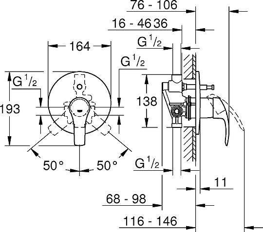 Grohe Eurosmart New Смеситель для душа, встраиваемый, с внутренней частью, цвет: хром 33305002