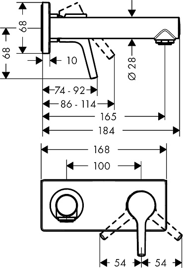 Hansgrohe Talis S Смеситель для раковины встраиваемый, внешняя часть, излив 16,5 см, цвет: хром 72110000