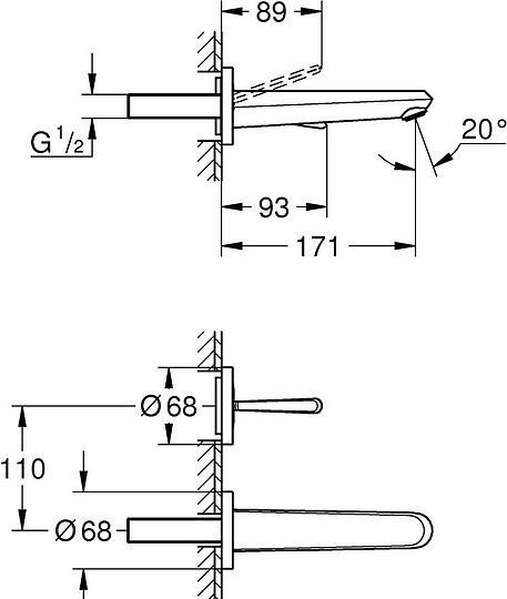 Grohe Eurodisc Joy Смеситель для раковины встраиваемый, длина излива 17,1 см, цвет: белая луна 19968LS0