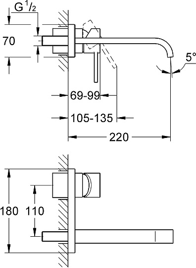 Grohe Allure Смеситель для раковины, встраиваемый, длина излива 22 см, цвет: хром 19386000