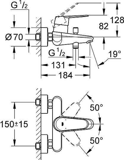 Grohe Eurodisc Cosmopolitan Смеситель для ванны, накладной, цвет: хром 33390002