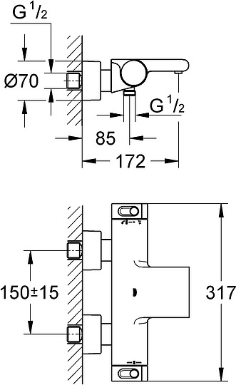 Grohe Grohtherm 2000 New Термостатический смеситель для ванны, цвет: хром 34174001