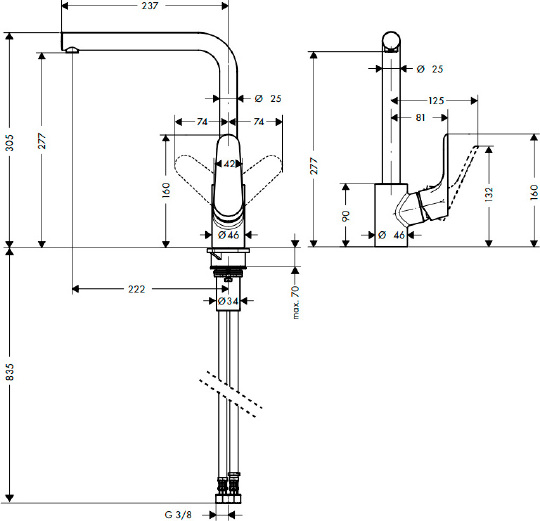 Hansgrohe Focus M44 Смеситель для кухонной мойки 280 с поворотным, цвет: нержавеющая сталь 31817800