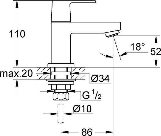 Grohe Eurocube Кран для раковины, цвет: хром 23137000