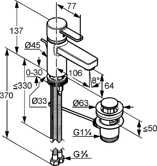 Kludi Zenta Смеситель для раковины, c д/к, длина излива 10,6 см, цвет: хром 382500575