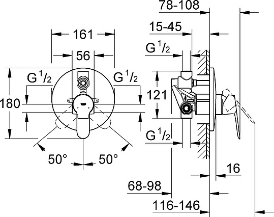 Grohe BauEdge Смеситель для душа, встраиваемый, цвет: хром 29079000