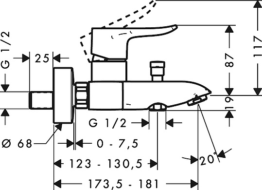 Hansgrohe Metris Смеситель для ванны, излив 18,1 см, цвет: хром 31480000
