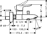 Hansgrohe Metris Смеситель для ванны, излив 18,1 см, цвет: хром 31480000